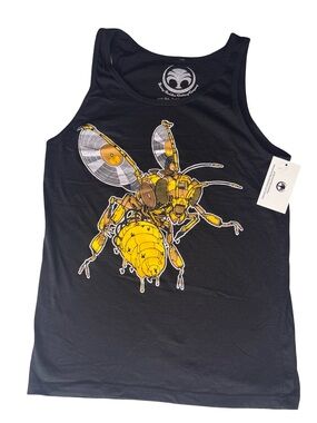Black Tank Top with yellow Wu Tang “killer bee” design. Unisex sizing.
